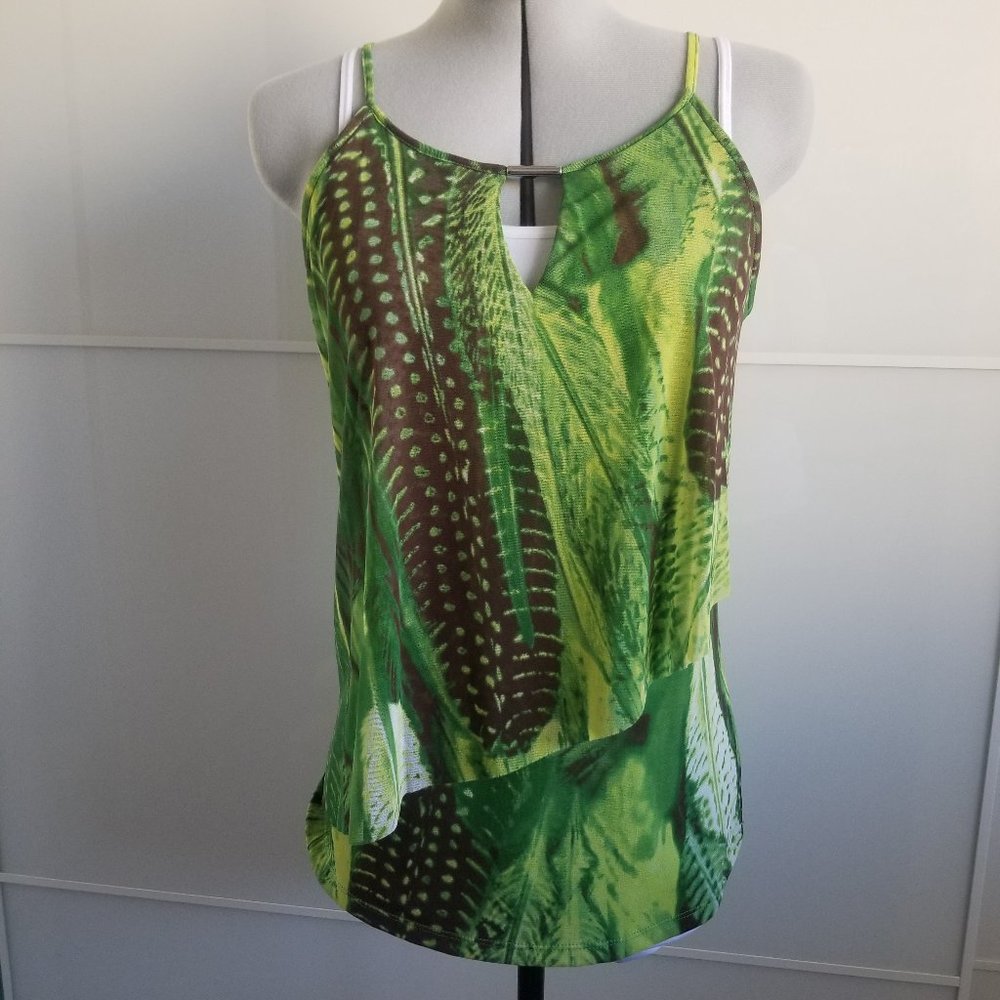 INC Green Jungle Print Sleeveless Keyhole Blouse